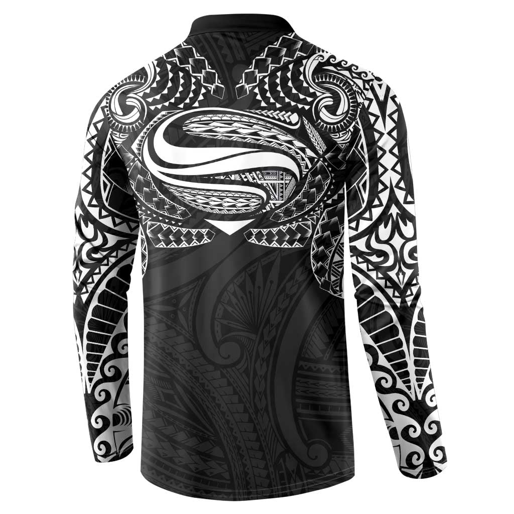 Super Samoan Traditional Tribal Art Tattoos Button Sweatshirt Black Color - Polynesian Pride