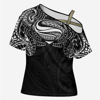Super Samoan Traditional Tribal Art Tattoos Cross Shoulder Shirt Black Color - Polynesian Pride