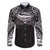 Super Samoan Traditional Tribal Art Tattoos Family Matching Off The Shoulder Long Sleeve Dress and Hawaiian Shirt Black Color - Polynesian Pride