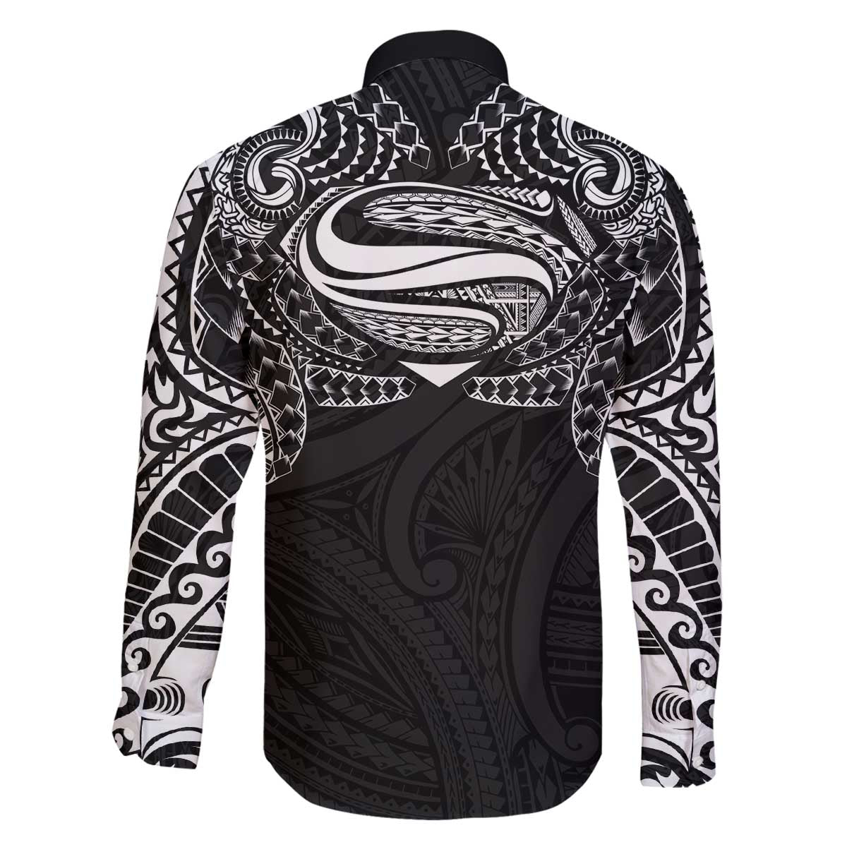 Super Samoan Traditional Tribal Art Tattoos Family Matching Off The Shoulder Long Sleeve Dress and Hawaiian Shirt Black Color - Polynesian Pride