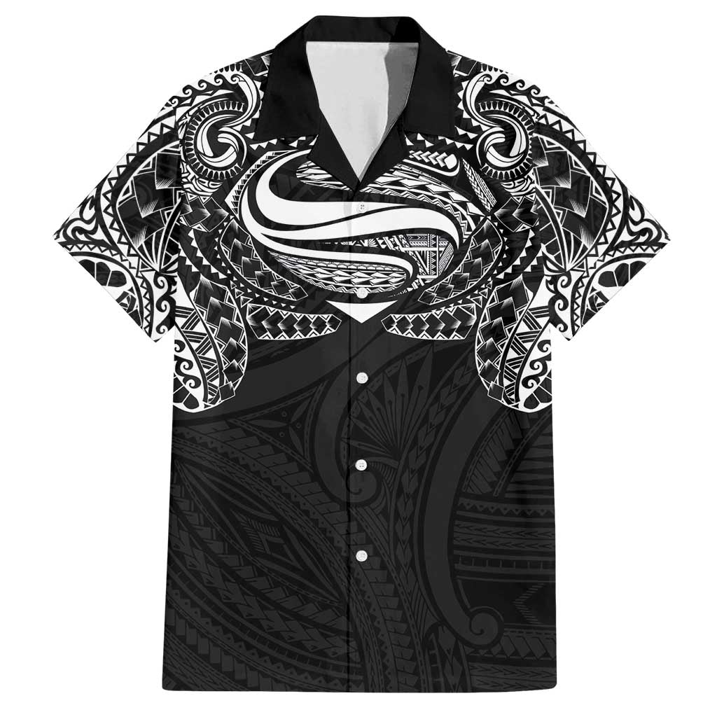 Super Samoan Traditional Tribal Art Tattoos Family Matching Off Shoulder Short Dress and Hawaiian Shirt Black Color LT03 Dad's Shirt - Short Sleeve Black - Polynesian Pride