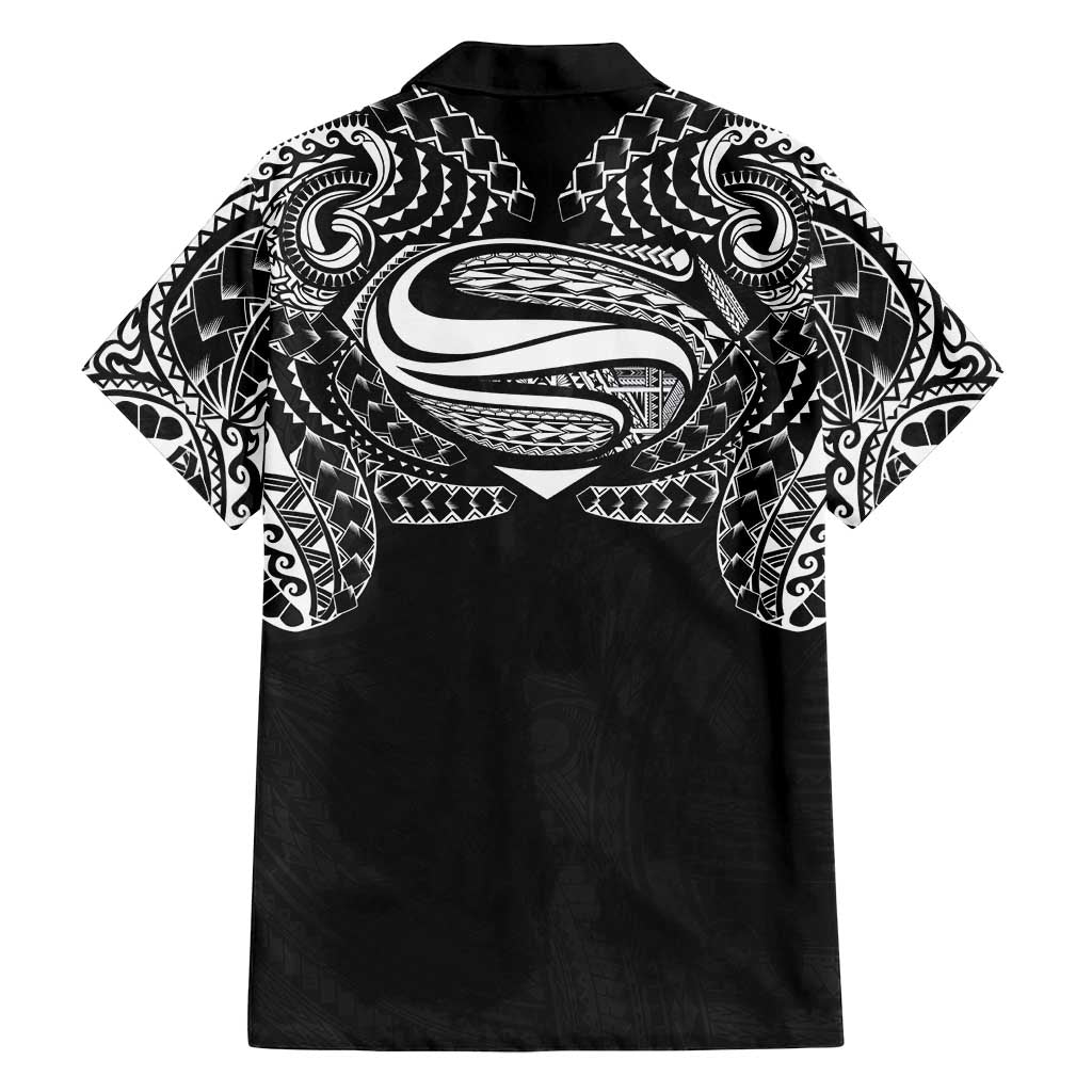 Super Samoan Traditional Tribal Art Tattoos Family Matching Off Shoulder Short Dress and Hawaiian Shirt Black Color LT03 - Polynesian Pride