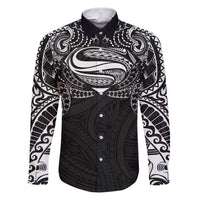 Super Samoan Traditional Tribal Art Tattoos Family Matching Puletasi and Hawaiian Shirt Black Color - Polynesian Pride