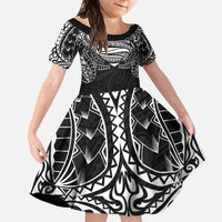 Super Samoan Traditional Tribal Art Tattoos Family Matching Summer Maxi Dress and Hawaiian Shirt Black Color LT03 Daughter's Dress Black - Polynesian Pride