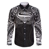 Super Samoan Traditional Tribal Art Tattoos Family Matching Summer Maxi Dress and Hawaiian Shirt Black Color LT03 Dad's Shirt - Long Sleeve Black - Polynesian Pride