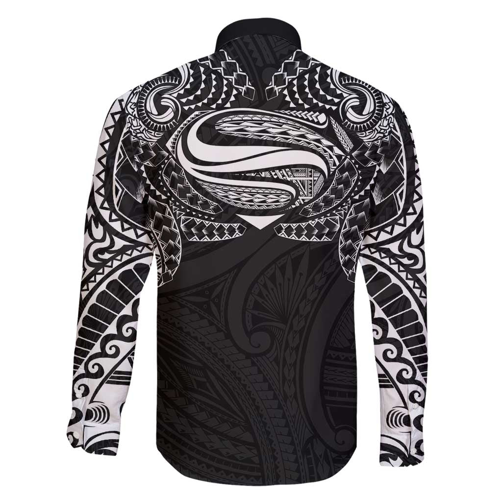 Super Samoan Traditional Tribal Art Tattoos Family Matching Summer Maxi Dress and Hawaiian Shirt Black Color LT03 - Polynesian Pride