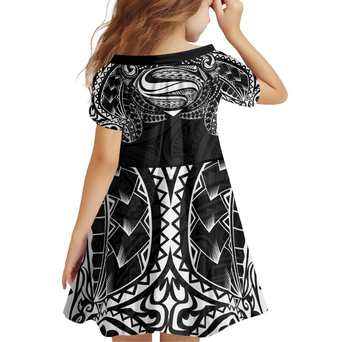 Super Samoan Traditional Tribal Art Tattoos Kid Short Sleeve Dress Black Color - Polynesian Pride
