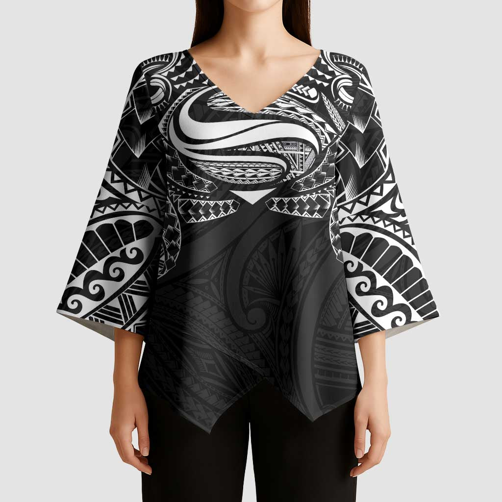 Super Samoan Traditional Tribal Art Tattoos Kimono Sleeve Blouse Black Color - Polynesian Pride