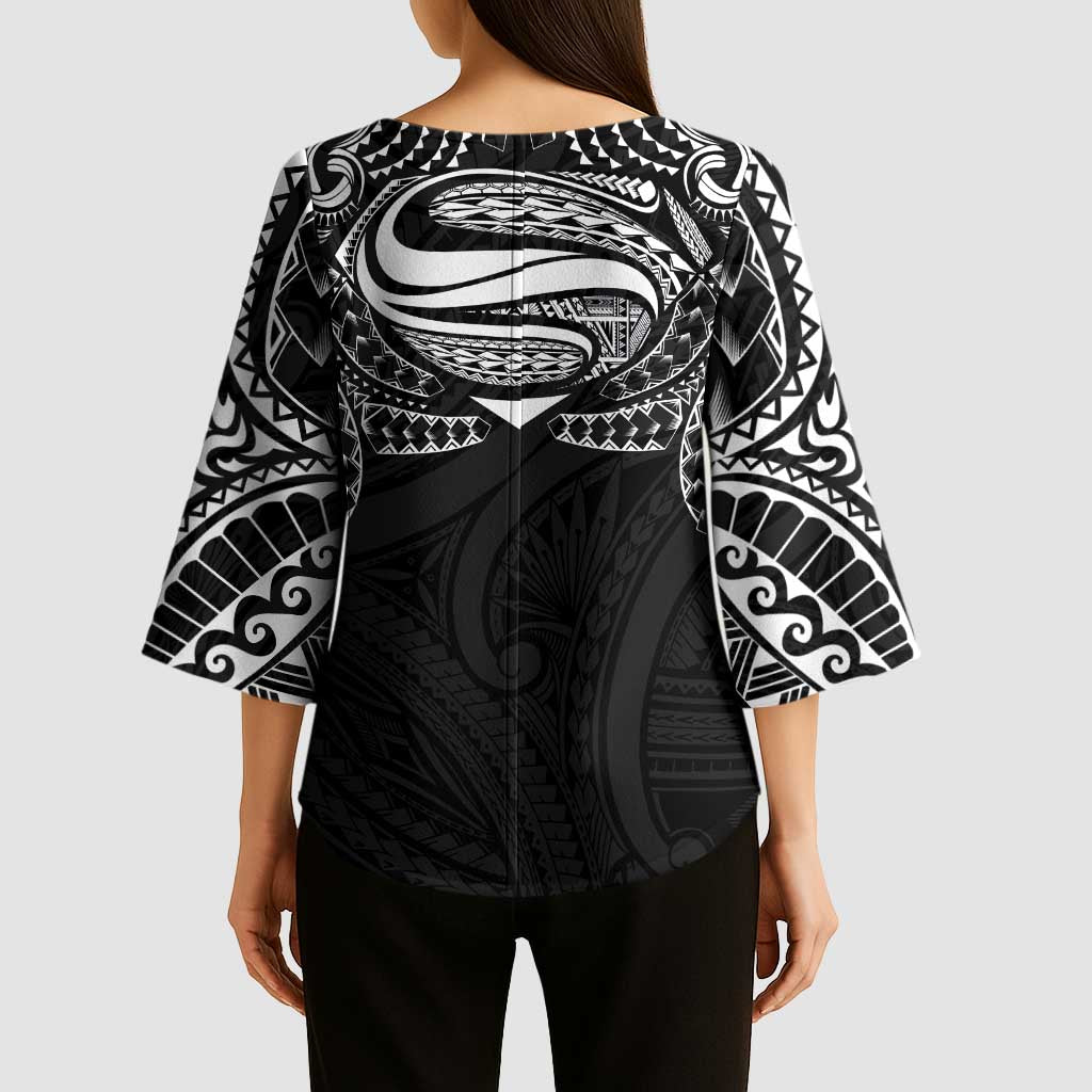 Super Samoan Traditional Tribal Art Tattoos Kimono Sleeve Blouse Black Color - Polynesian Pride