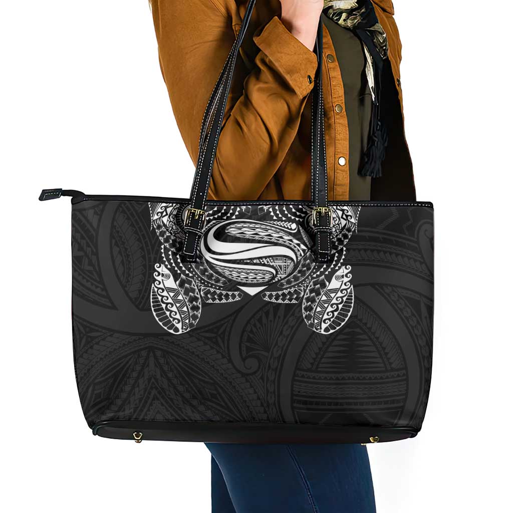 Super Samoan Traditional Tribal Art Tattoos Leather Tote Bag Black Color LT03 - Polynesian Pride