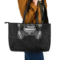 Super Samoan Traditional Tribal Art Tattoos Leather Tote Bag Black Color LT03 - Polynesian Pride