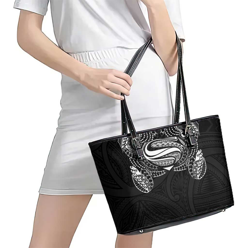 Super Samoan Traditional Tribal Art Tattoos Leather Tote Bag Black Color LT03 - Polynesian Pride