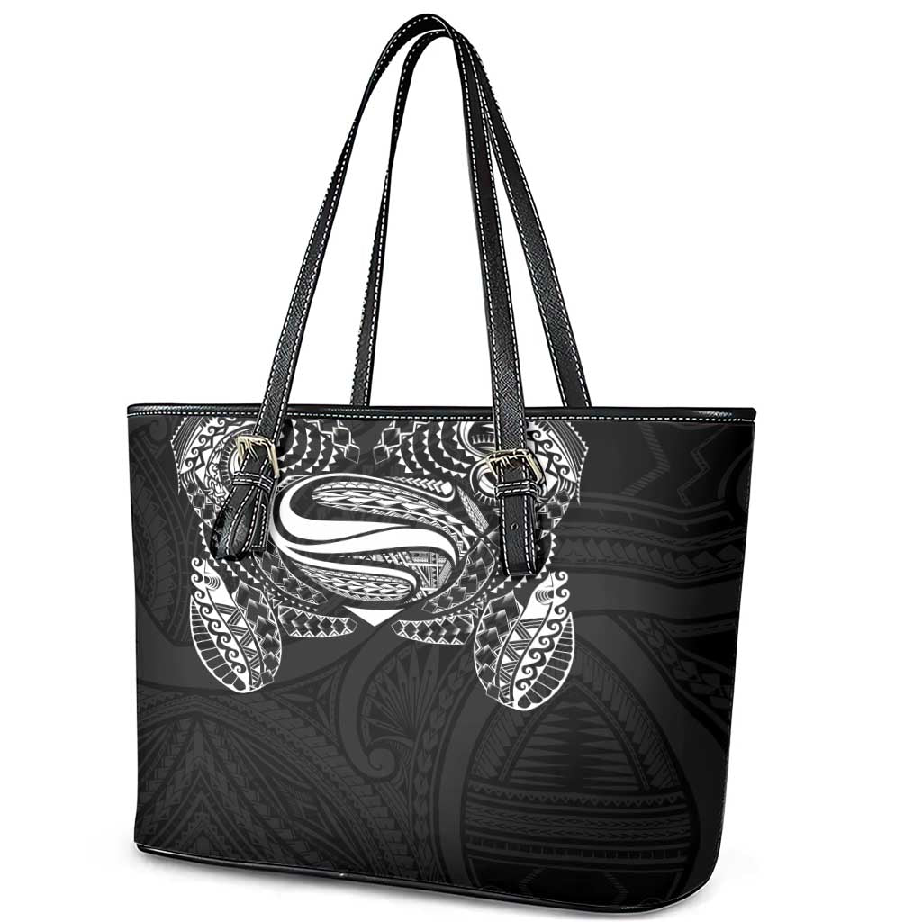 Super Samoan Traditional Tribal Art Tattoos Leather Tote Bag Black Color LT03 - Polynesian Pride