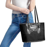 Super Samoan Traditional Tribal Art Tattoos Leather Tote Bag Black Color LT03 - Polynesian Pride