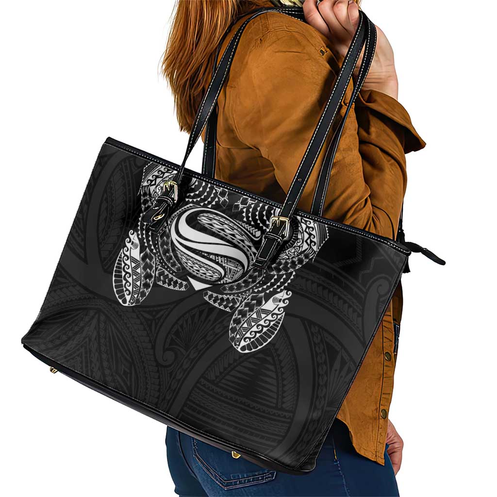Super Samoan Traditional Tribal Art Tattoos Leather Tote Bag Black Color LT03 - Polynesian Pride