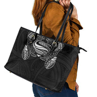 Super Samoan Traditional Tribal Art Tattoos Leather Tote Bag Black Color LT03 - Polynesian Pride