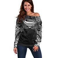 Super Samoan Traditional Tribal Art Tattoos Off Shoulder Sweater Black Color - Polynesian Pride