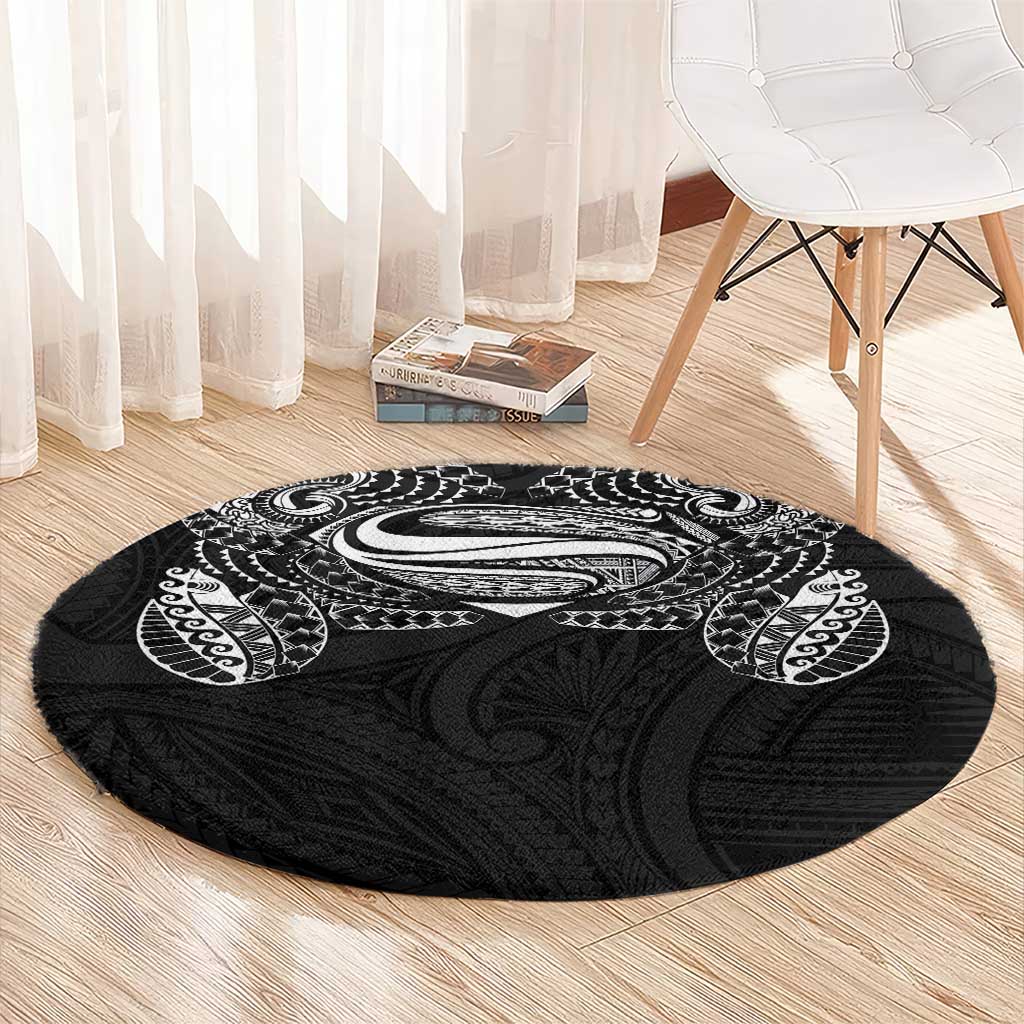 Super Samoan Traditional Tribal Art Tattoos Round Carpet Black Color - Polynesian Pride