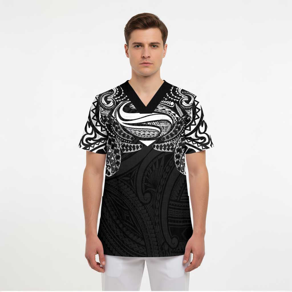 Super Samoan Traditional Tribal Art Tattoos Scrub Top Black Color - Polynesian Pride