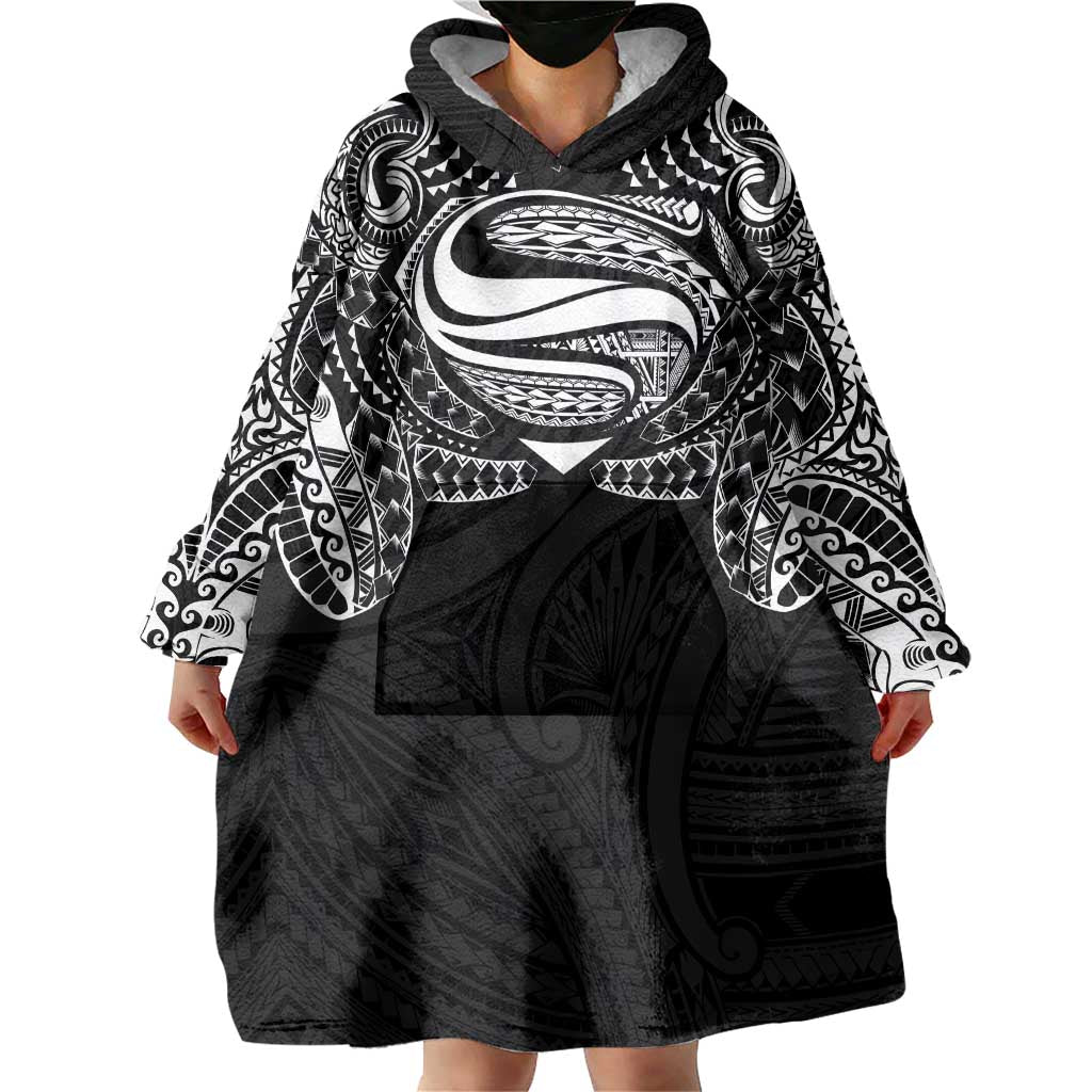 Super Samoan Traditional Tribal Art Tattoos Wearable Blanket Hoodie Black Color - Polynesian Pride