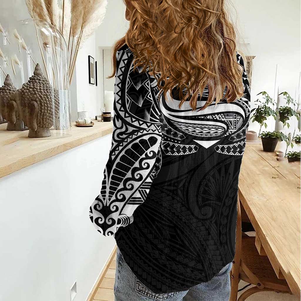 Super Samoan Traditional Tribal Art Tattoos Women Casual Shirt Black Color - Polynesian Pride