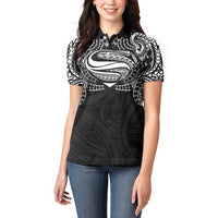 Super Samoan Traditional Tribal Art Tattoos Women Polo Shirt Black Color - Polynesian Pride