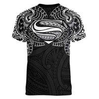 Super Samoan Traditional Tribal Art Tattoos Women V-Neck T-Shirt Black Color - Polynesian Pride