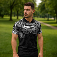 Super Samoan Traditional Tribal Art Tattoos Zipper Polo Shirt Black Color - Polynesian Pride