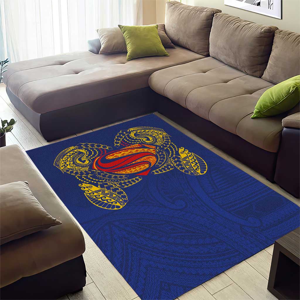 Super Samoan Traditional Tribal Art Tattoos Area Rug Blue Color - Polynesian Pride