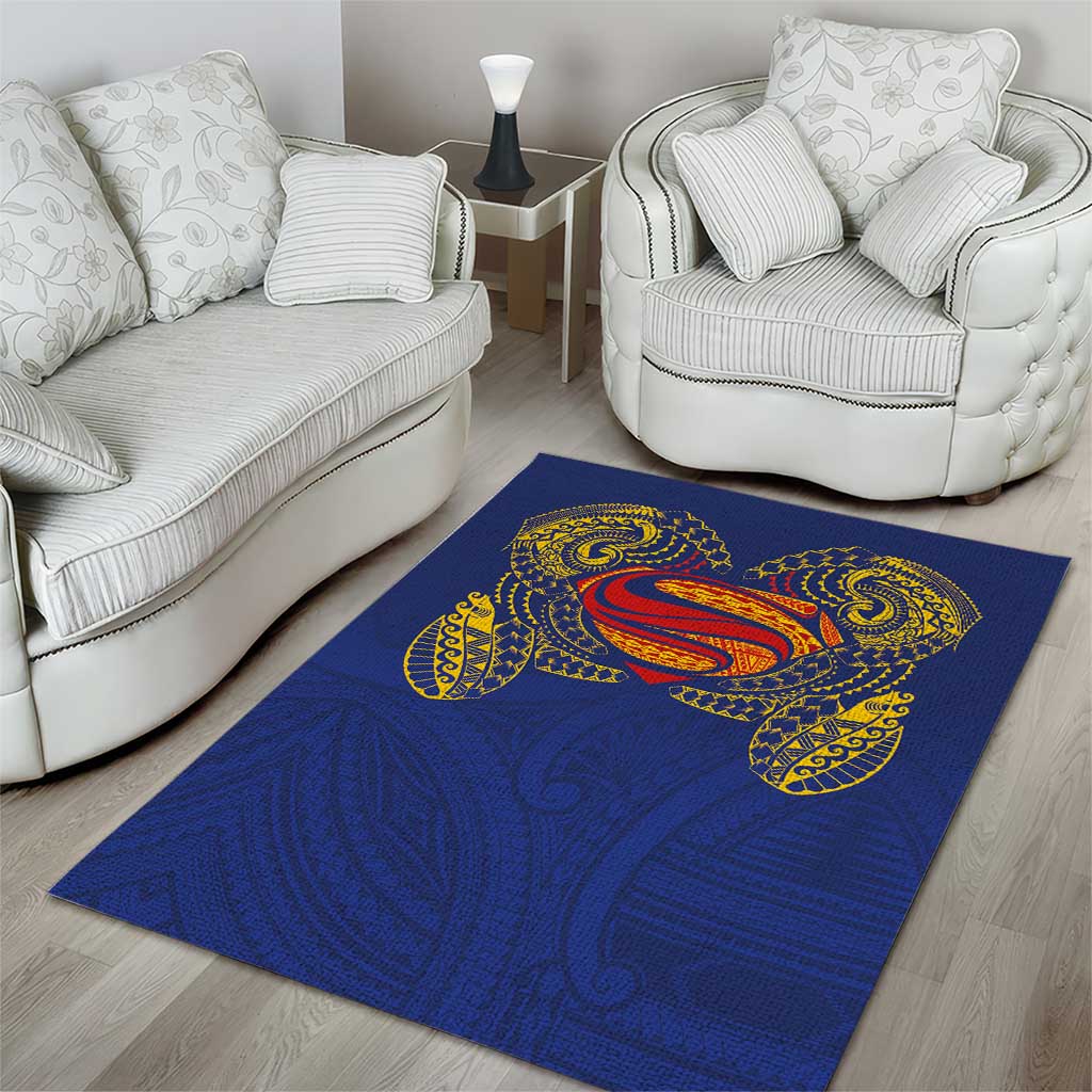 Super Samoan Traditional Tribal Art Tattoos Area Rug Blue Color - Polynesian Pride