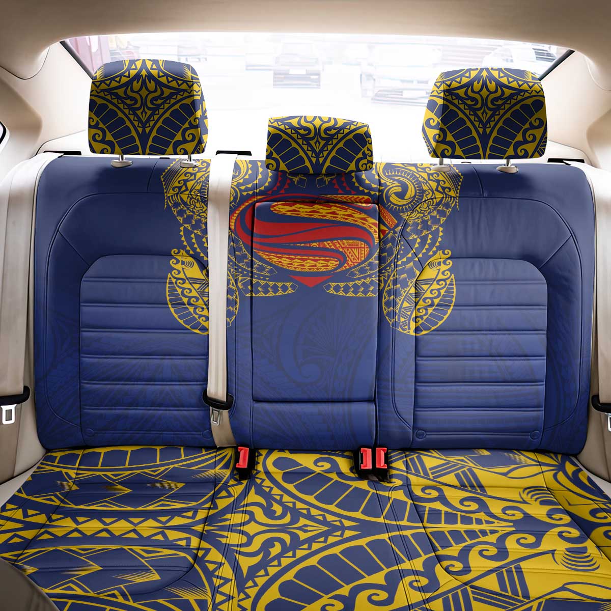 Super Samoan Traditional Tribal Art Tattoos Back Car Seat Cover Blue Color - Polynesian Pride