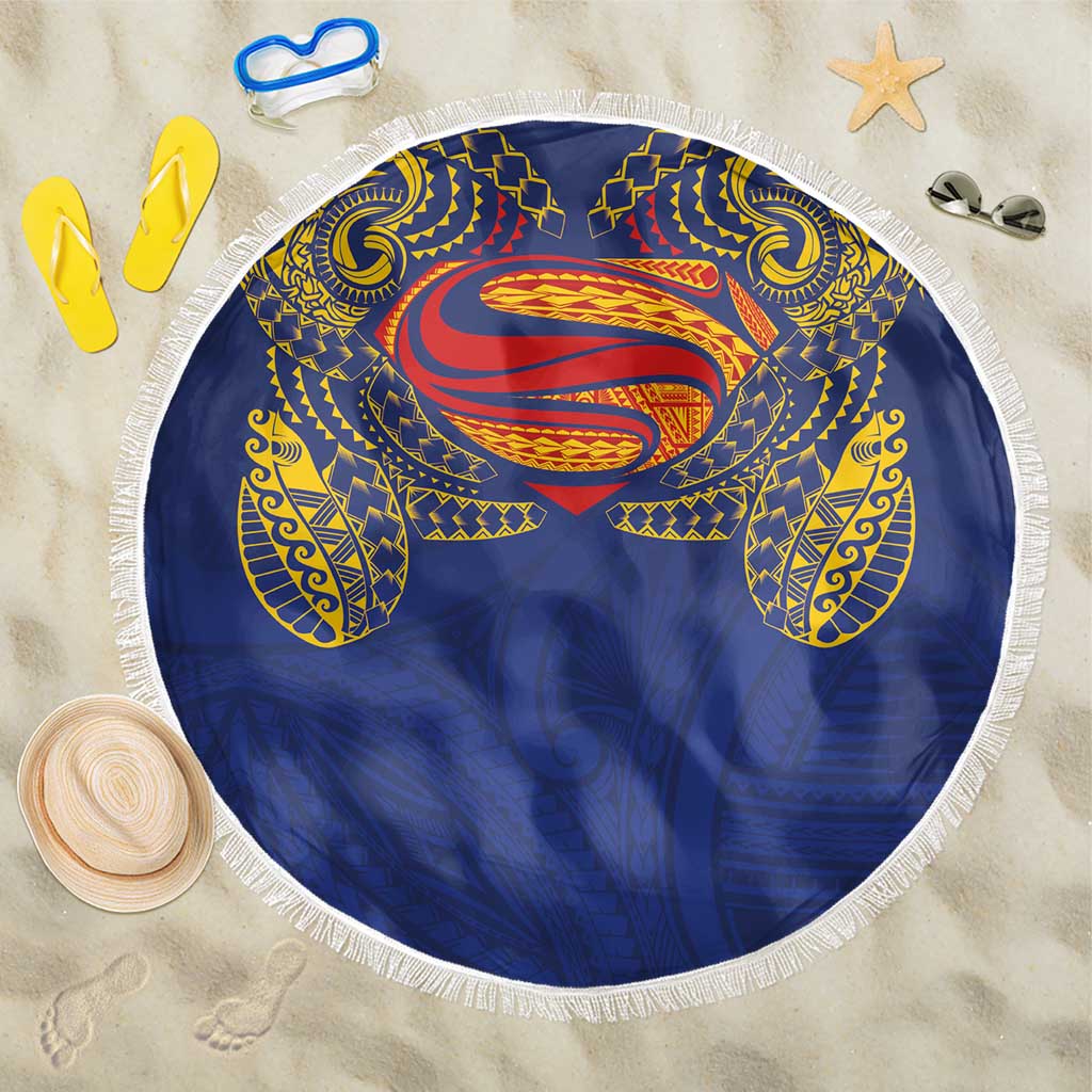 Super Samoan Traditional Tribal Art Tattoos Beach Blanket Blue Color LT03 One Size 150cm Blue - Polynesian Pride