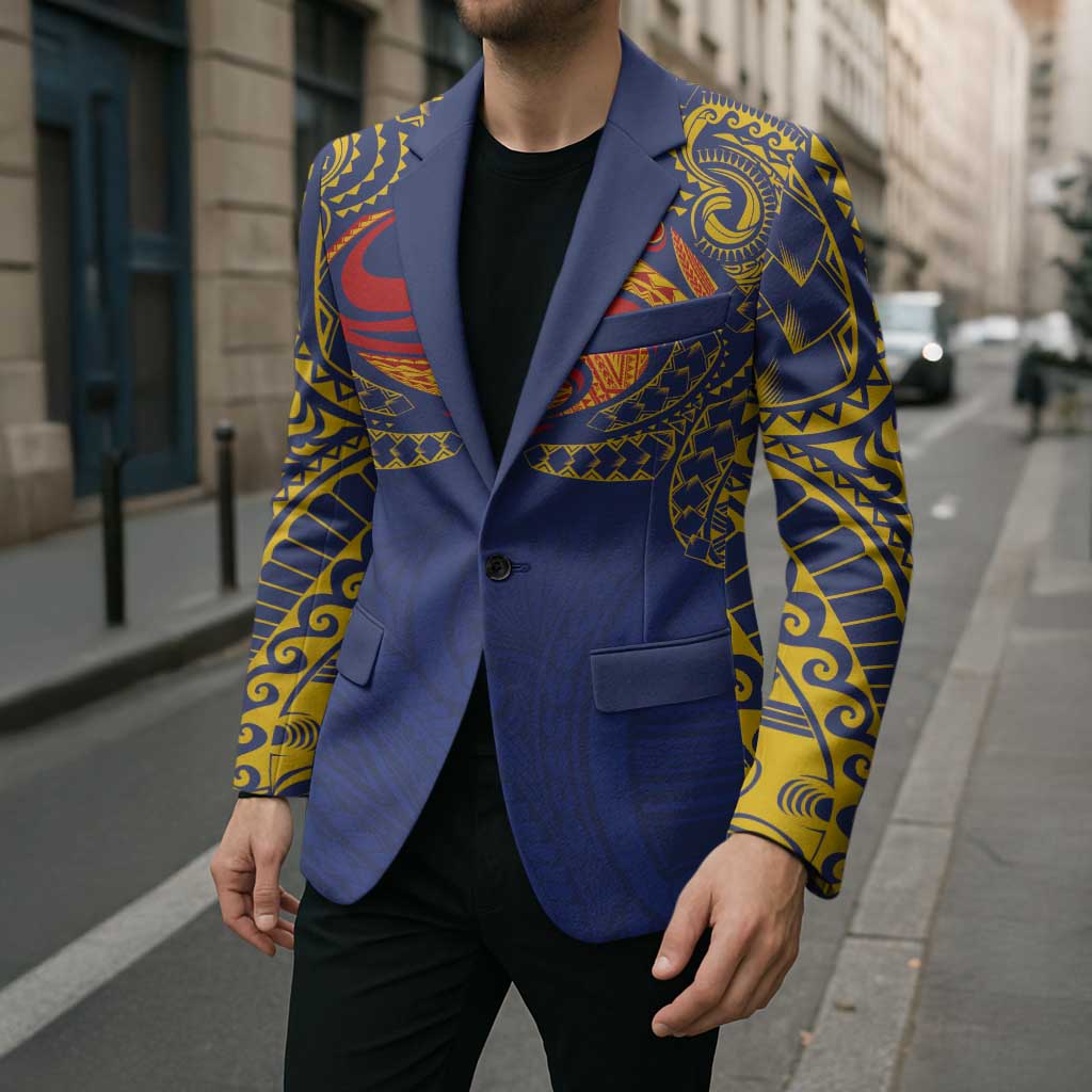 Super Samoan Traditional Tribal Art Tattoos Blazer Blue Color - Polynesian Pride