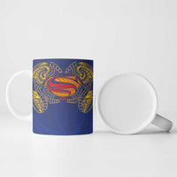 Super Samoan Traditional Tribal Art Tattoos Ceramic Mug Blue Color - Polynesian Pride