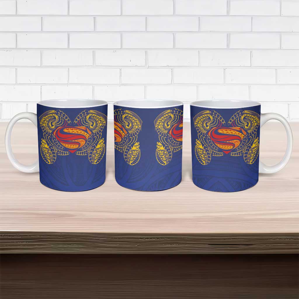 Super Samoan Traditional Tribal Art Tattoos Ceramic Mug Blue Color - Polynesian Pride