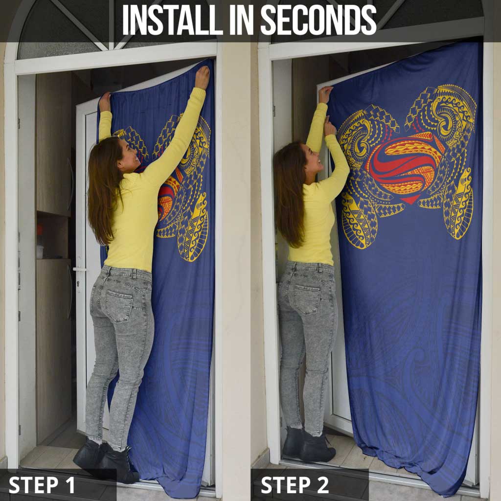 Super Samoan Traditional Tribal Art Tattoos Door Cover Blue Color - Polynesian Pride