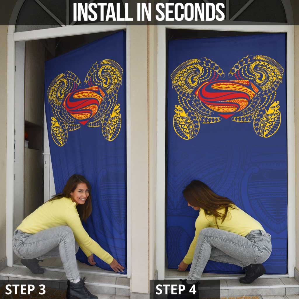 Super Samoan Traditional Tribal Art Tattoos Door Cover Blue Color - Polynesian Pride