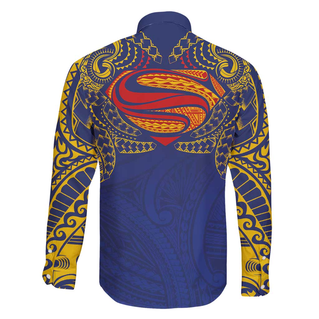 Super Samoan Traditional Tribal Art Tattoos Family Matching Long Sleeve Bodycon Dress and Hawaiian Shirt Blue Color - Polynesian Pride