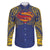 Super Samoan Traditional Tribal Art Tattoos Family Matching Off The Shoulder Long Sleeve Dress and Hawaiian Shirt Blue Color - Polynesian Pride