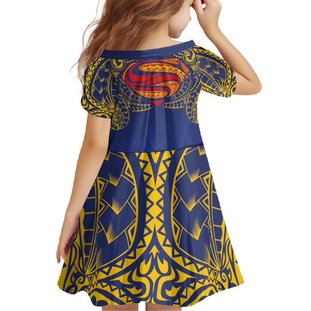 Super Samoan Traditional Tribal Art Tattoos Family Matching Off Shoulder Maxi Dress and Hawaiian Shirt Blue Color - Polynesian Pride