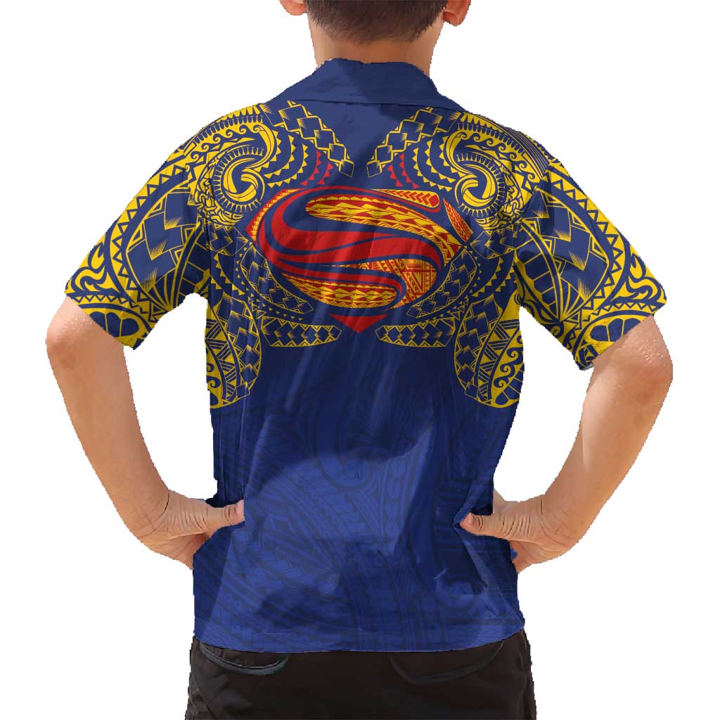 Super Samoan Traditional Tribal Art Tattoos Family Matching Off Shoulder Short Dress and Hawaiian Shirt Blue Color LT03 - Polynesian Pride