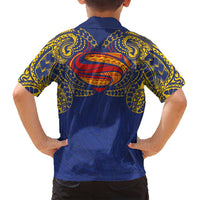 Super Samoan Traditional Tribal Art Tattoos Family Matching Off Shoulder Short Dress and Hawaiian Shirt Blue Color LT03 - Polynesian Pride