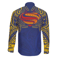 Super Samoan Traditional Tribal Art Tattoos Family Matching Off Shoulder Short Dress and Hawaiian Shirt Blue Color LT03 - Polynesian Pride