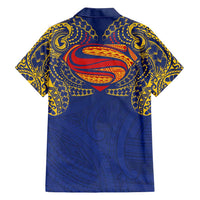 Super Samoan Traditional Tribal Art Tattoos Family Matching Tank Maxi Dress and Hawaiian Shirt Blue Color - Polynesian Pride