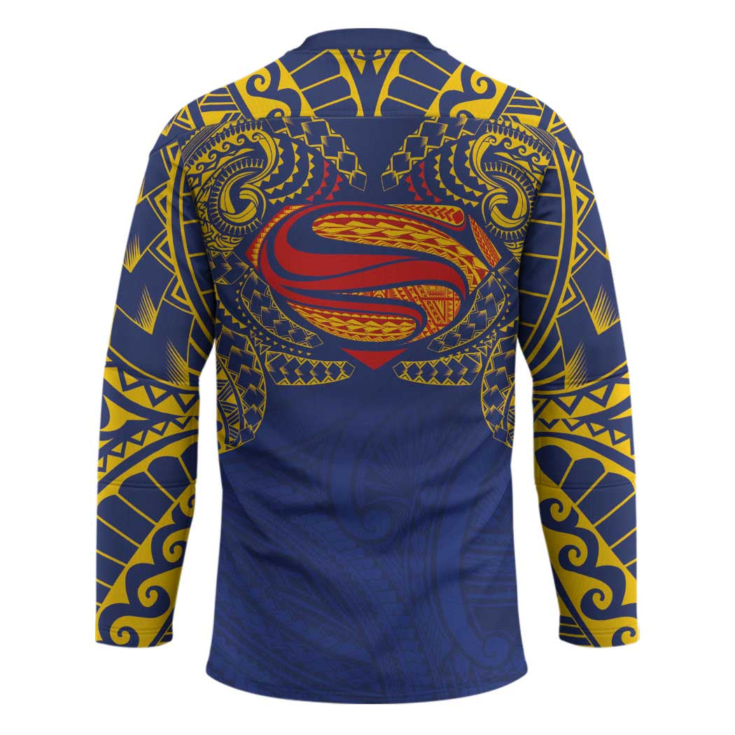 Super Samoan Traditional Tribal Art Tattoos Hockey Jersey Blue Color - Polynesian Pride