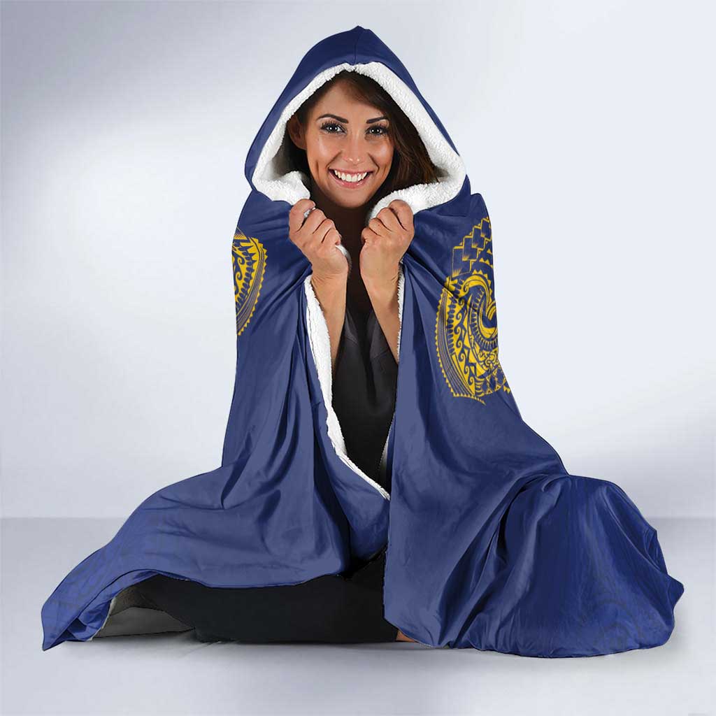 Super Samoan Traditional Tribal Art Tattoos Hooded Blanket Blue Color - Polynesian Pride
