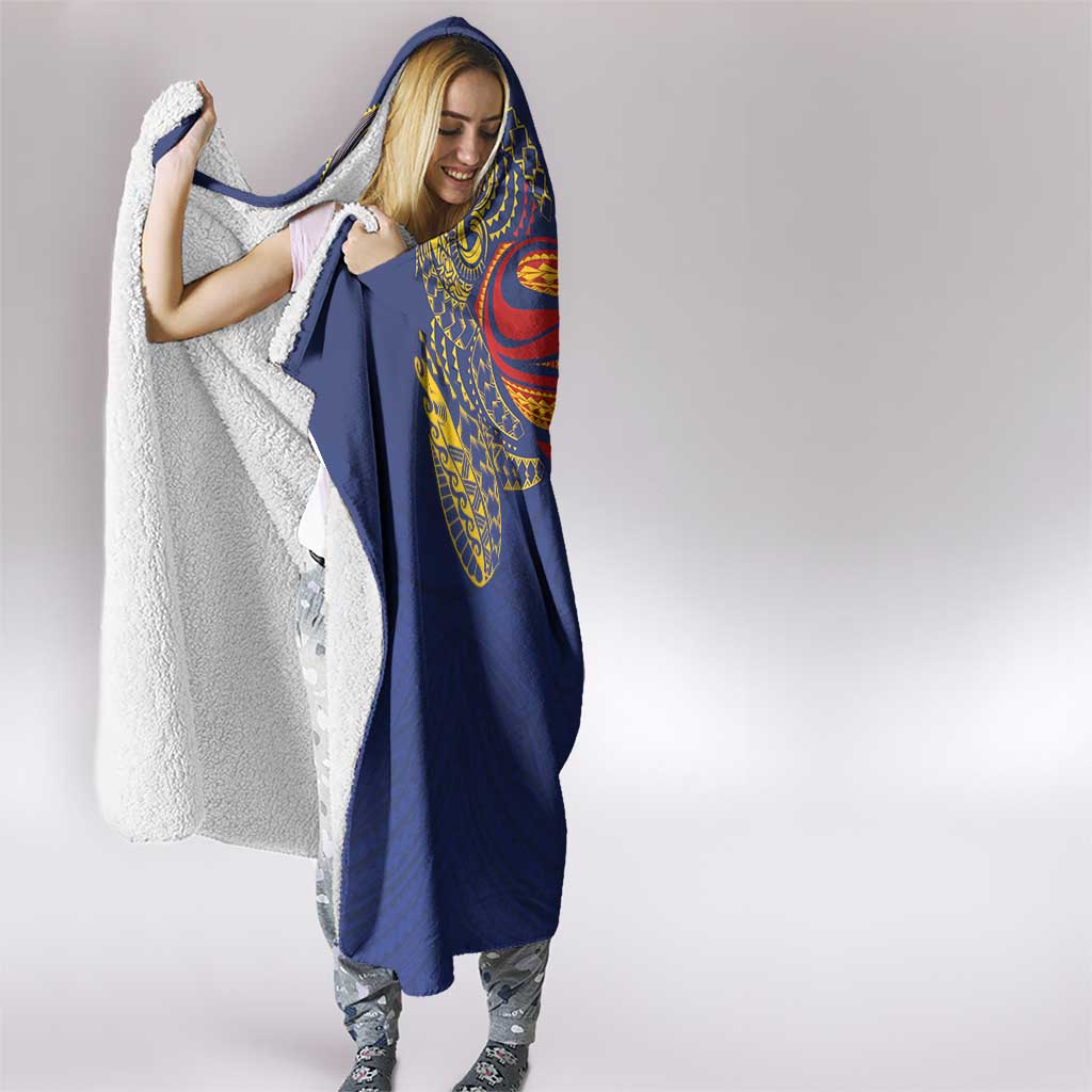 Super Samoan Traditional Tribal Art Tattoos Hooded Blanket Blue Color - Polynesian Pride