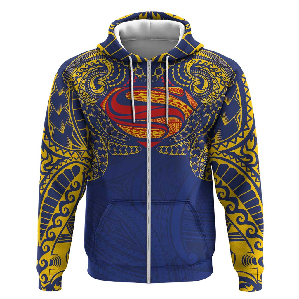 Super Samoan Traditional Tribal Art Tattoos Hoodie Blue Color - Polynesian Pride