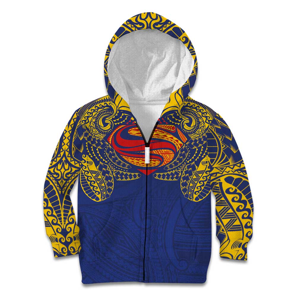 Super Samoan Traditional Tribal Art Tattoos Kid Hoodie Blue Color - Polynesian Pride