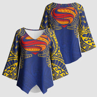 Super Samoan Traditional Tribal Art Tattoos Kimono Sleeve Blouse Blue Color - Polynesian Pride